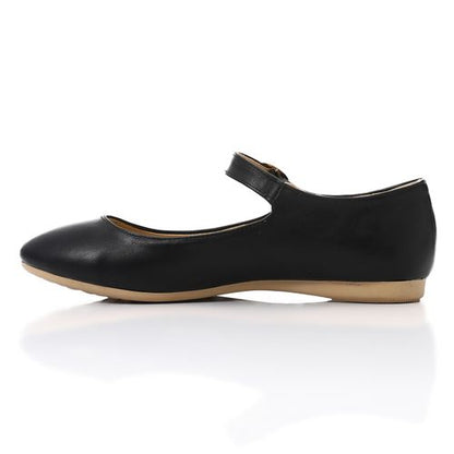 Faux Leather Mary Janes Flats - Black