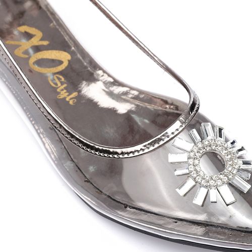 PVC Embellished Pointed Flats – Transparent Silver