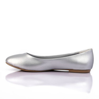Faux Leather Metallic Ballet Flats - Silver