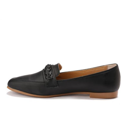 Faux Leather Loafers with Braided Strap - Black