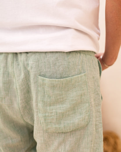 Linen Solid Shorts - Sage Green