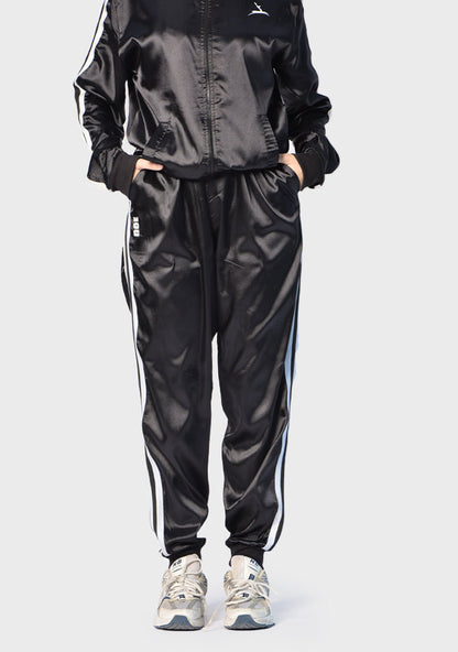 Satin Striped 2-Piece Sports Set – Black