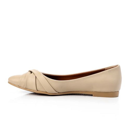 Faux Leather Flats with Bow Accent – Beige