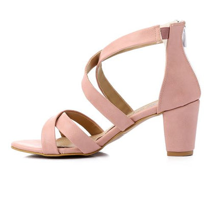 Cross Strap Block Heel Sandals - Pink