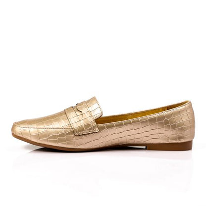 Faux Leather Croc-Pattern Loafers – Gold