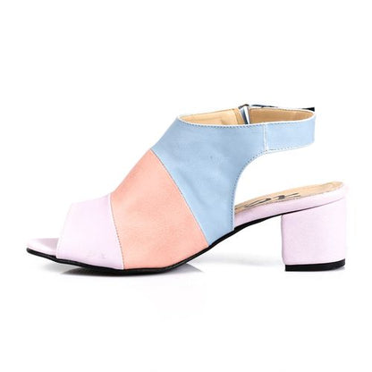 Faux Leather Peep-Toe Block Heel Sandals - Multicolor