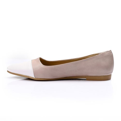 Faux Leather Color-Block Ballet Flats – Beige & White