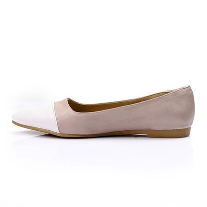 Faux Leather Color-Block Ballet Flats – Beige & White