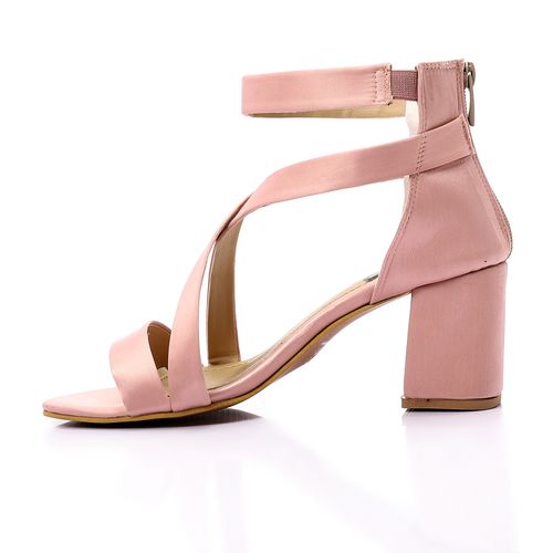 Satin Block Heel Sandals - Pink