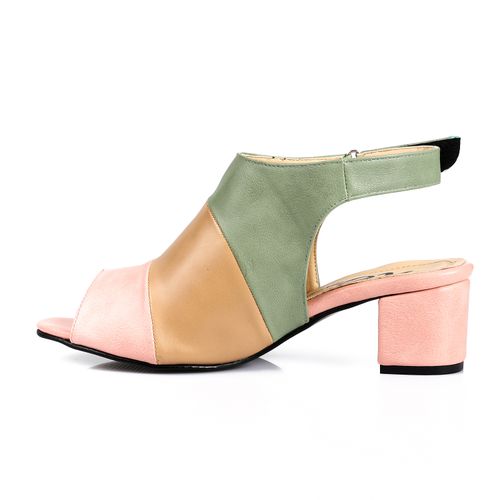 Faux Leather Peep-Toe Block Heel Sandals - Multicolor