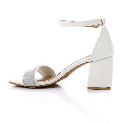 Faux Leather Sandal With Heels - White