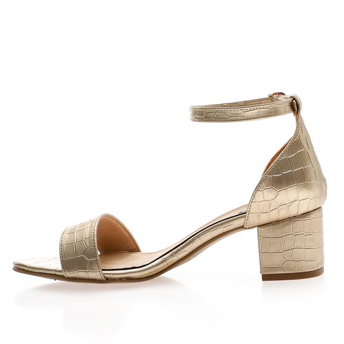 Faux Leather Ankle Strap Block Heel Sandals – Gold