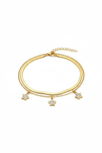 Stainless Steel Double Layer Crystal Star Charm Bracelet – Gold