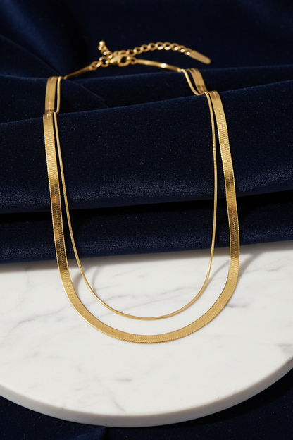 Stainless Steel Layered Flexible Flat Necklace – Gold