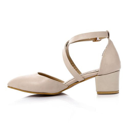 Faux Leather Pointed-Toe Block Heels - Beige