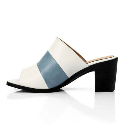 Faux Leather Block Heel Mules - Multicolor