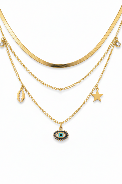 Stainless Steel Layered Necklace Charms – Gold