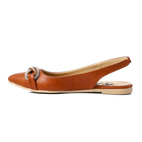 Faux Leather Slingback Flats – Brown