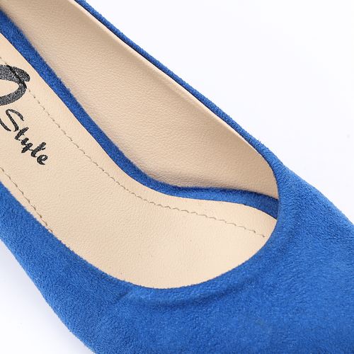 Suede Block Heel Pumps - Blue