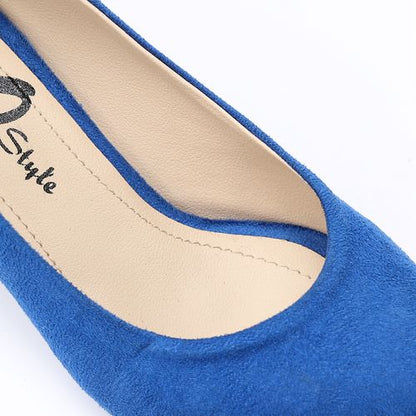 Suede Block Heel Pumps - Blue