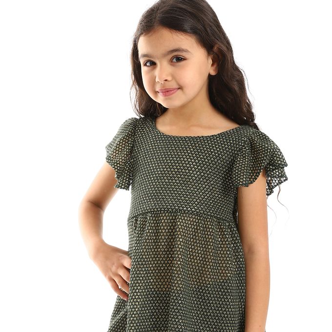 Ruffles Shoulders Stitched Girls Dress