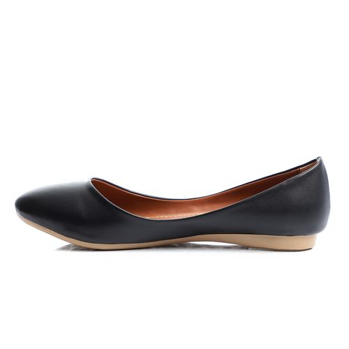 Faux Leather Ballet Flats – Black