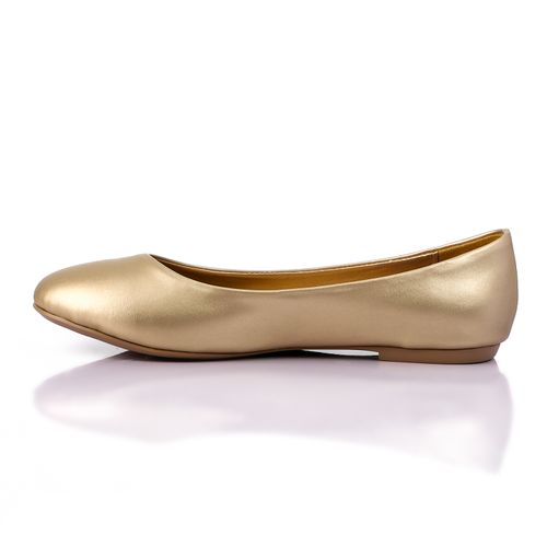 Faux Leather Ballet Flats - Gold