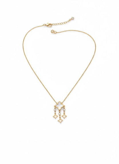 Stainless Steel Clover & Floral Pendant Necklace – Gold