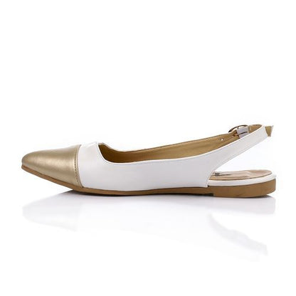 Faux Leather Slingback Flats - White