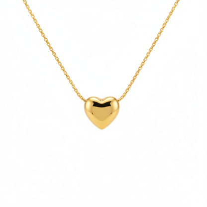 Stainless Steel Puffed Heart Pendant Necklace – Gold