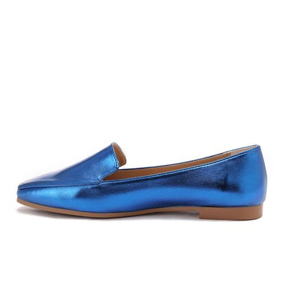 Faux Leather Metallic Slip-On Loafers – Blue