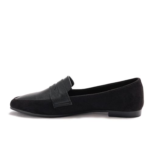 Faux Suede and Leather Mix Loafers – Black