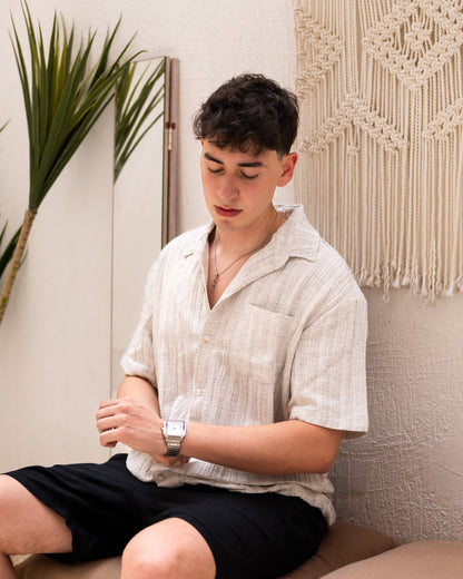 Linen Textured Short Sleeve Shirt - Beige