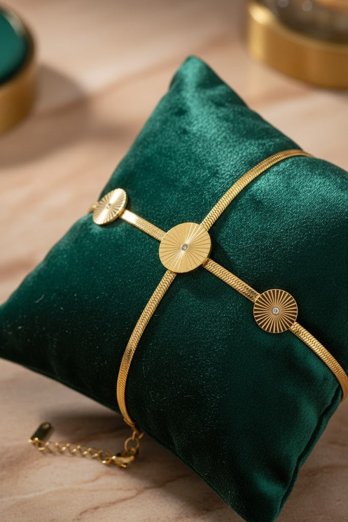 Stainless Steel Snake Chain Bracelet with Embellished Charms – Gold