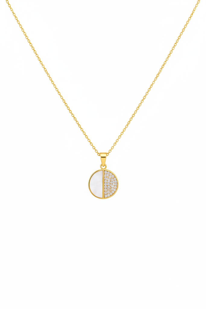 Stainless Steel Split Pave Crystal Pendant Necklace – Gold