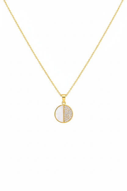 Stainless Steel Split Pave Crystal Pendant Necklace – Gold