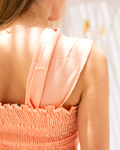 Linen Crossed-Neck Top - Orange