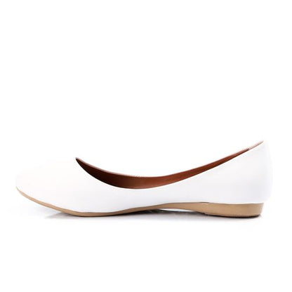 Faux Leather Round Toe Ballet Flats – White