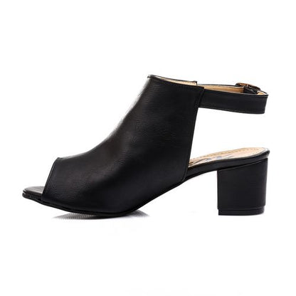 Faux Leather Slingback Block Heel Shoes - Black