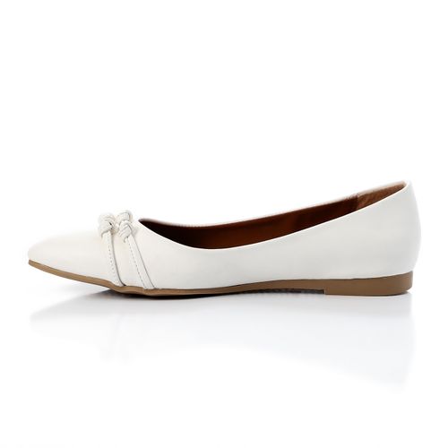 Faux Leather Knotted Pointed Flats – White