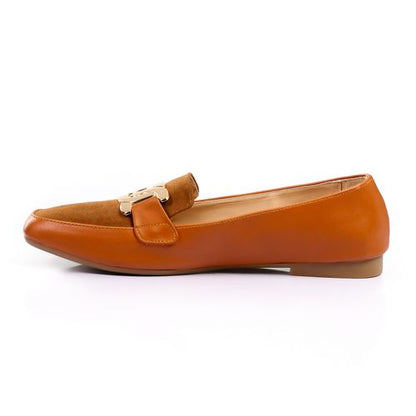 Faux Leather Chain Accent Loafers – Tan