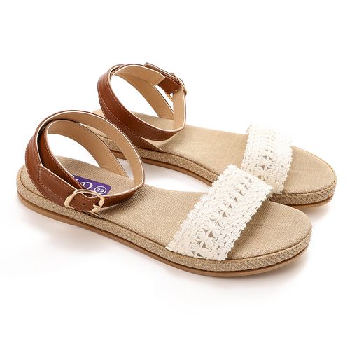 Faux Leather Crochet Strap Flat Sandals – Multicolor