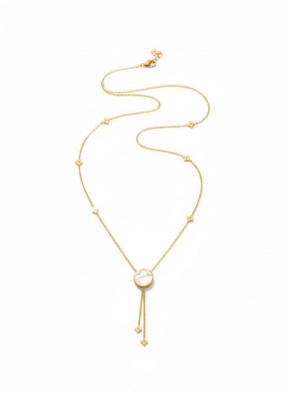 Stainless Steel Shell Clover Drop Pendant Necklace – Gold