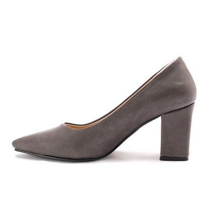 Suede Block Heel Pumps - Grey