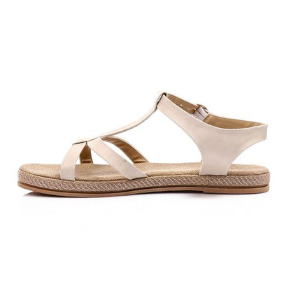 Beige Flat Sandals with Crisscross Straps & Ankle Strap