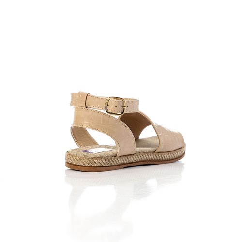 Faux Croc Espadrille Flat Sandal - Light Beige