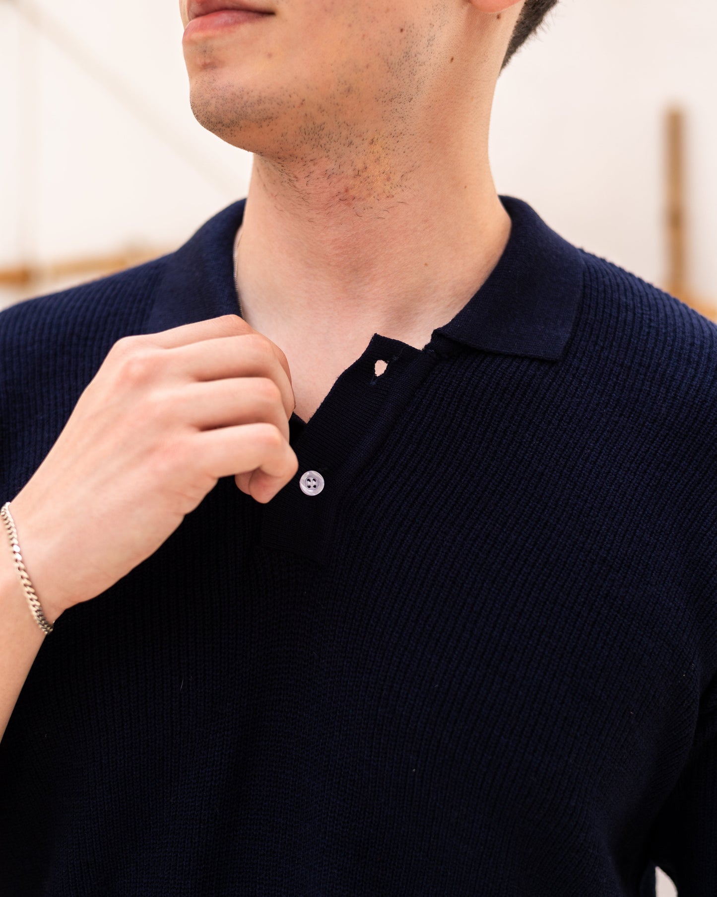 Knitted Polo T-Shirt - Navy Blue
