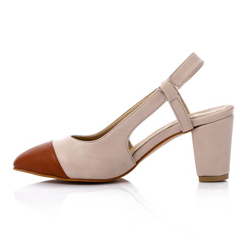 Faux Leather Bi-Tone Heeled Shoes - Beige