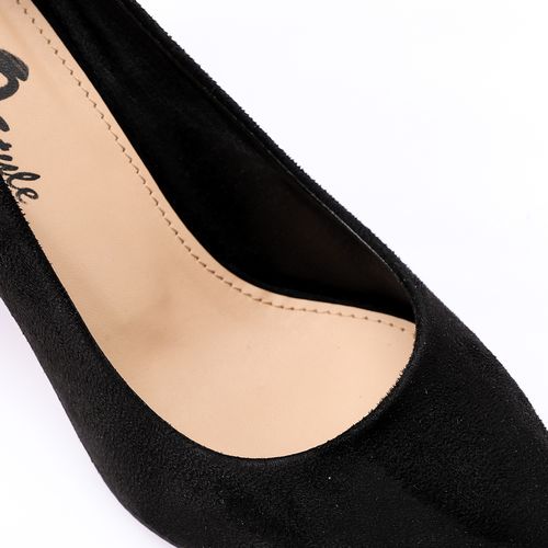Suede Block Heel Pumps - Black