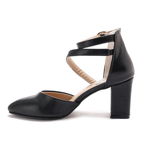 Ankle-Strap Block Heels - Black